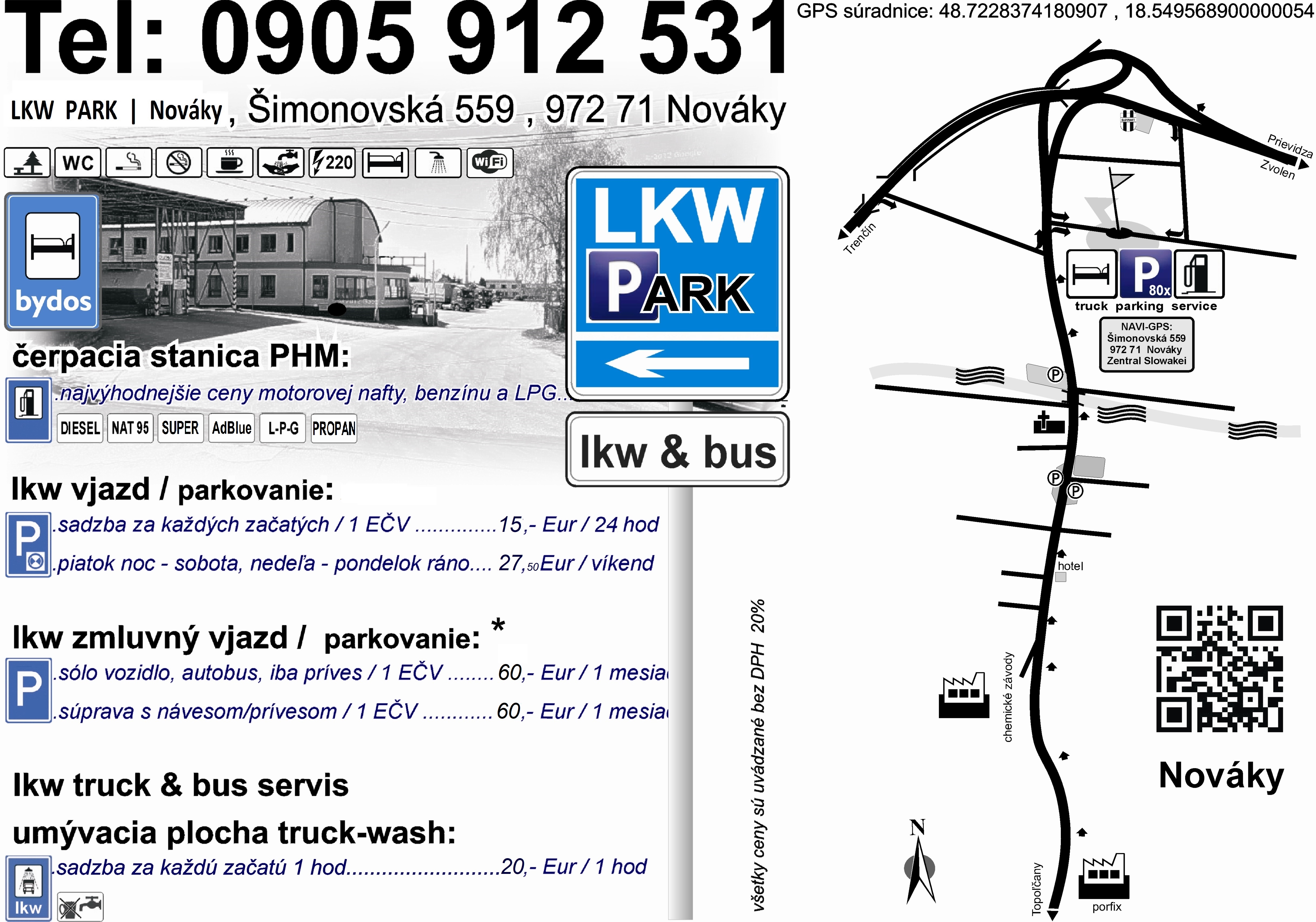 mapa - nájde najbližšie parkovanie centrum Nováky | LKW PARK
